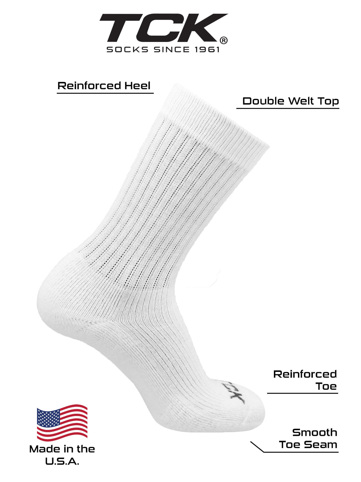 TCK Reacs Ultra-Soft Acrylic Athletic Crew Socks