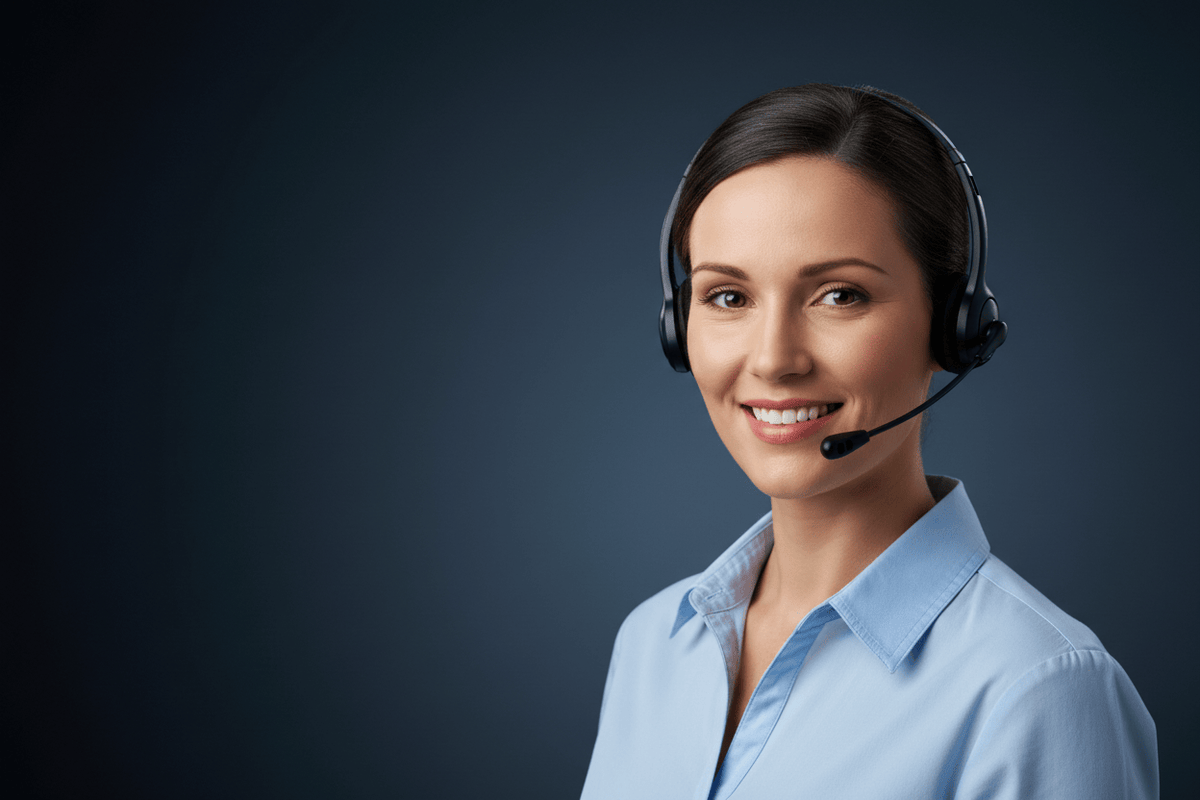 I need a background with dark gradient color on the left and a customer support person image with no branding