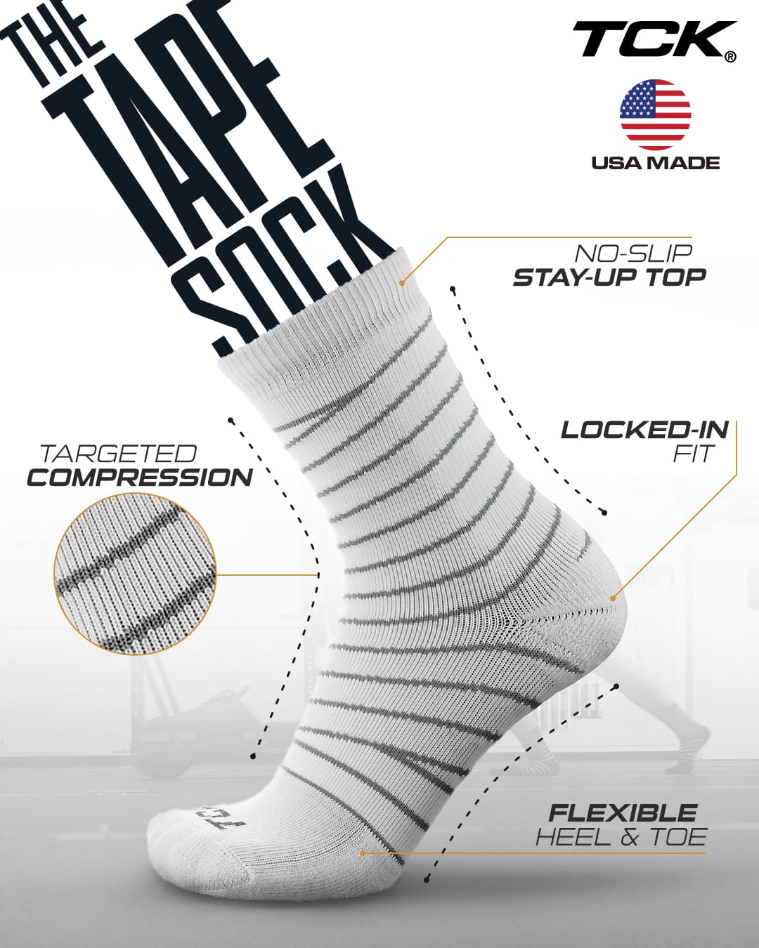 TCK Custom Logo Tape Sock (20-30 mmHg Ankle Compression)