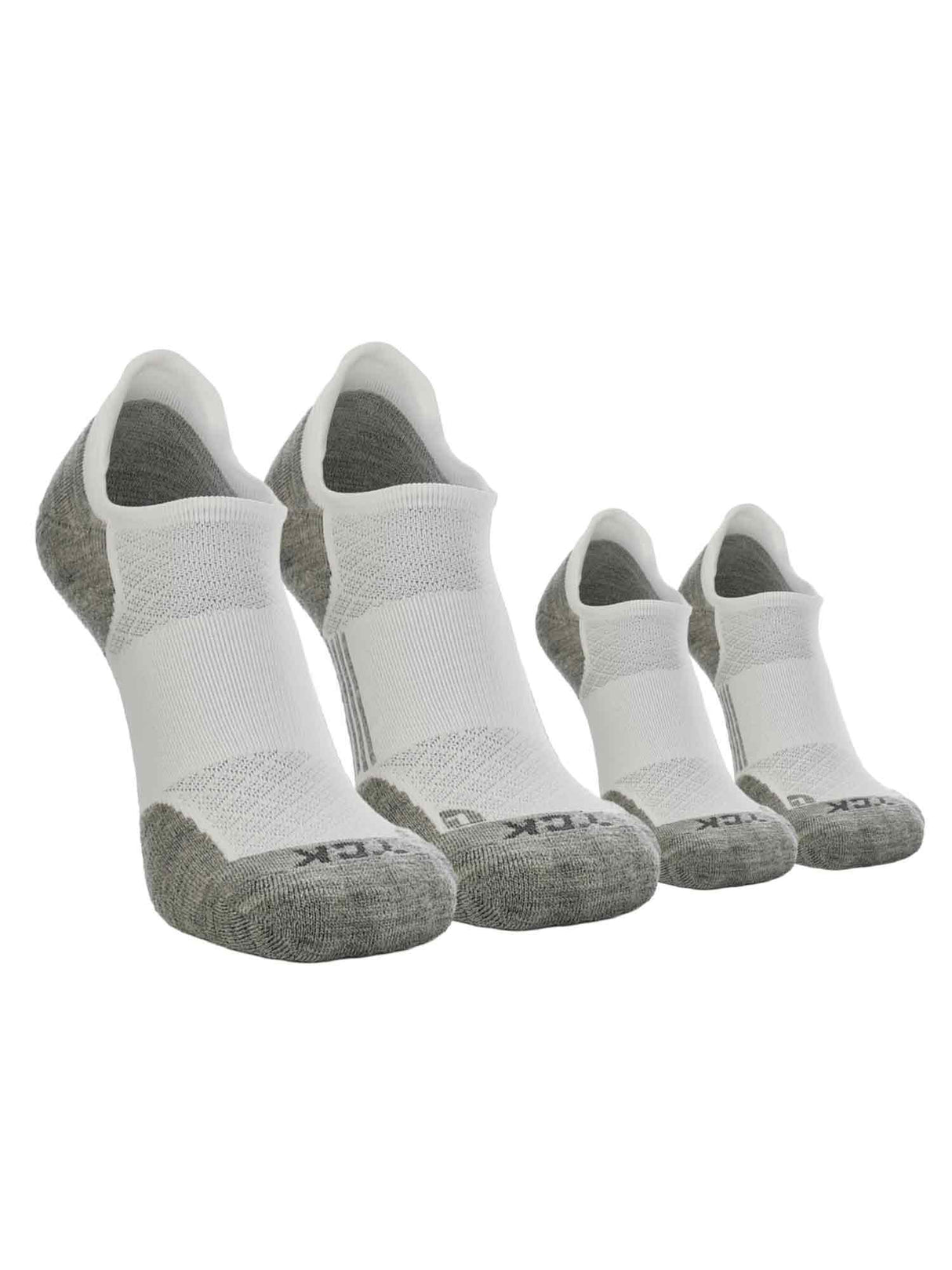 TCK 2 Pairs White/Heather Grey / Large Tour No Show Golf & Running Socks