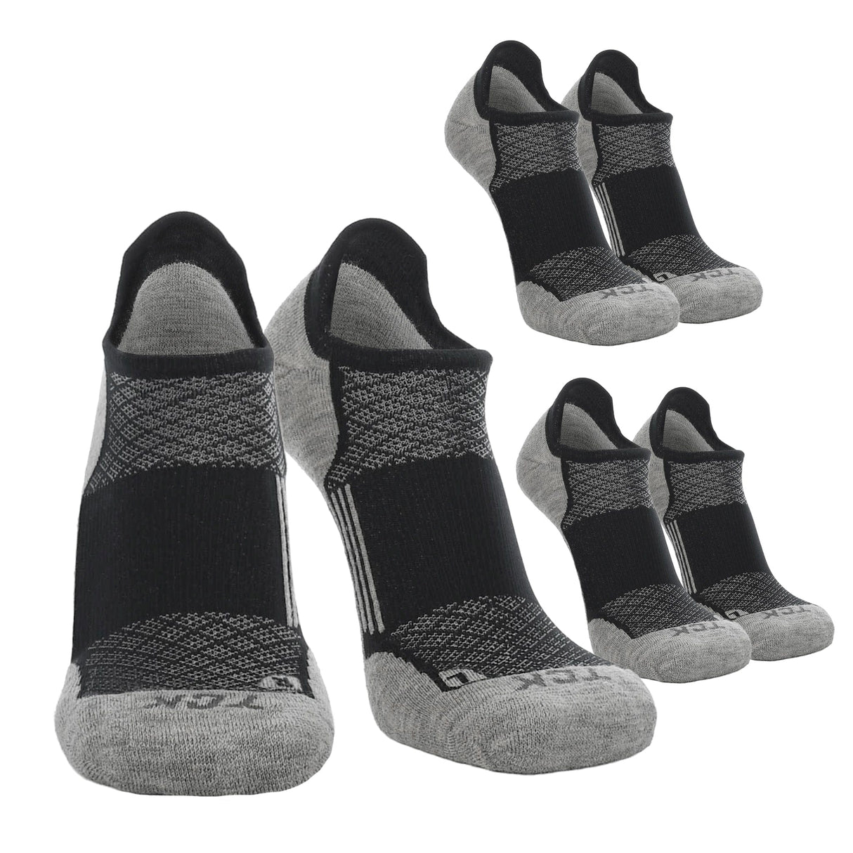 TCK 3 Pairs Black/Grey / Large The Tour Golf Socks for Men and Women's No Show
