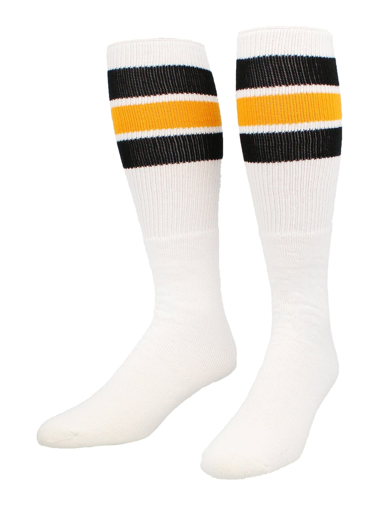 TCK Black/Gold / Large Retro Tube Socks 3 Stripes Over the Calf