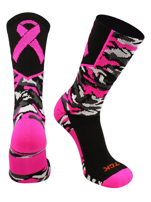 TCK Black/Hot Pink / Large Breast Cancer Awareness Crew Socks Pink Camo