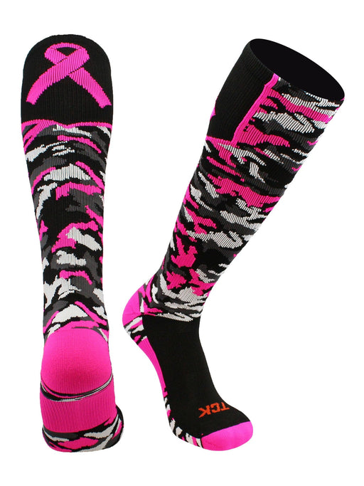 TCK Black/Hot Pink / Large Breast Cancer Awarness Socks Pink Camo Over The Calf