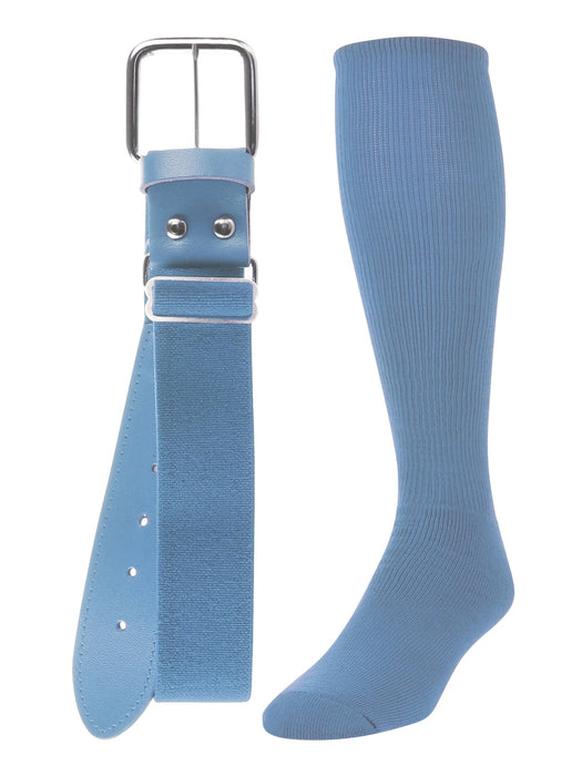TCK Columbia Blue / Large Softball and Baseball Belts & Socks Combo For Youth or Adults