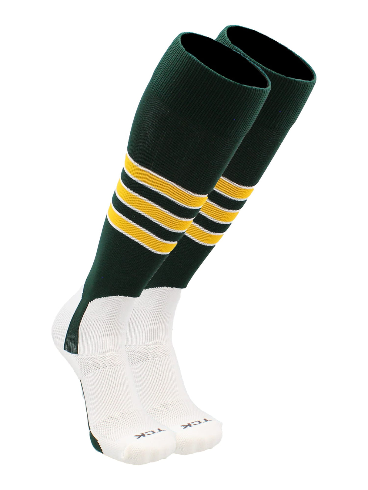 TCK Dark Green/White/Gold / X-Large Baseball Stirrup Socks with Stripes