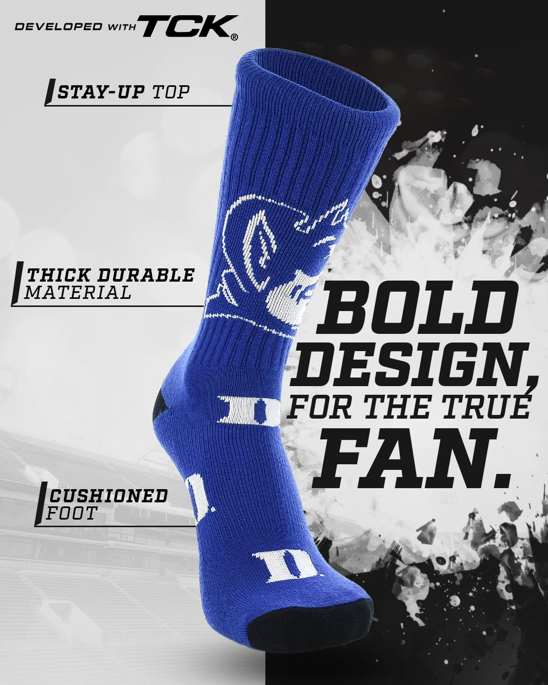 TCK Duke Royal/White / Medium Duke Blue Devils Mayhem Crew Socks