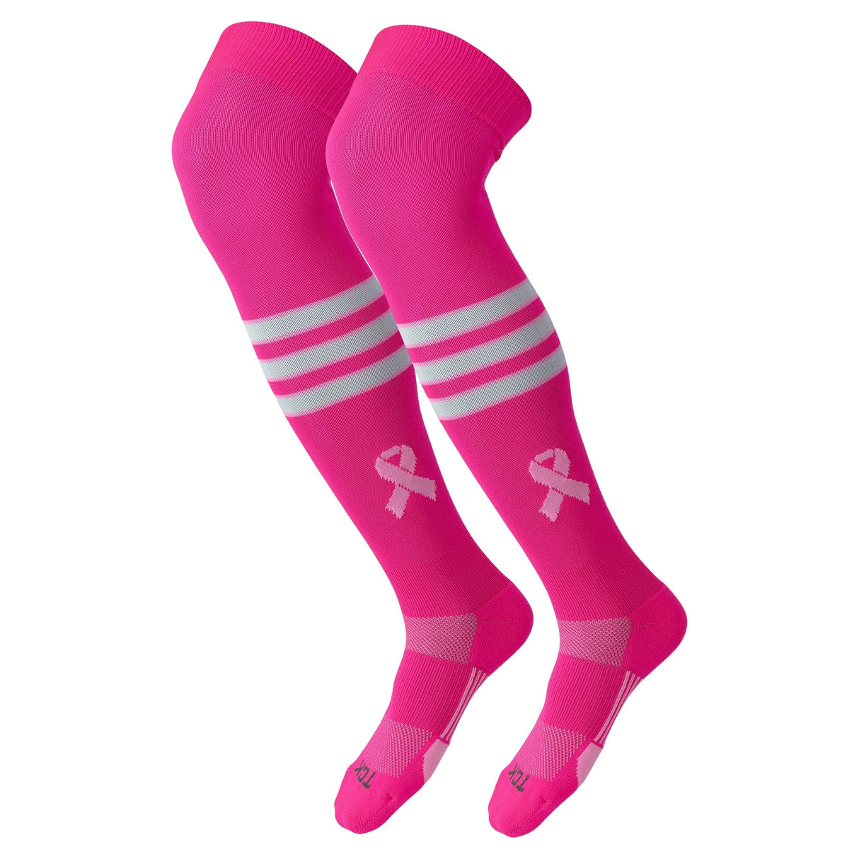 TCK Hot Pink/White/Pink / Large Pink Breast Cancer Awareness Socks for Softball, Baseball, & Football