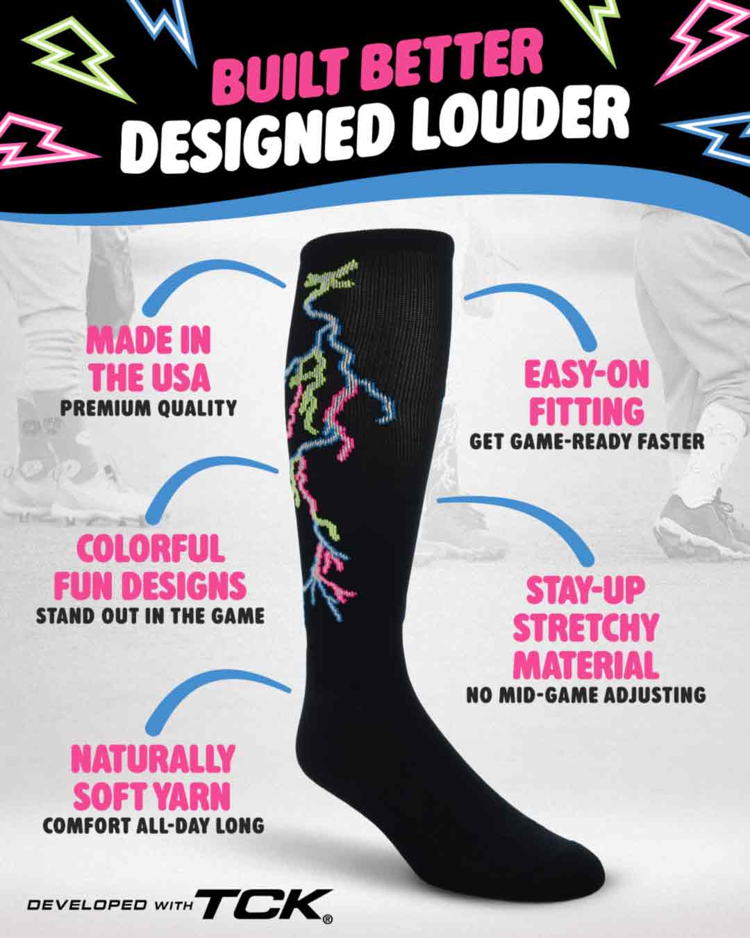 TCK Lightning Bolt Athletic Knee High Socks