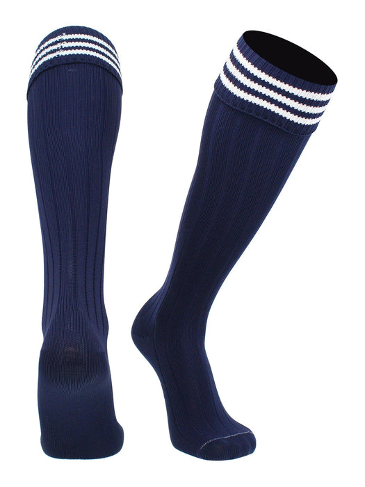 TCK Navy White / Medium European Striped Soccer Socks Fold Down Top