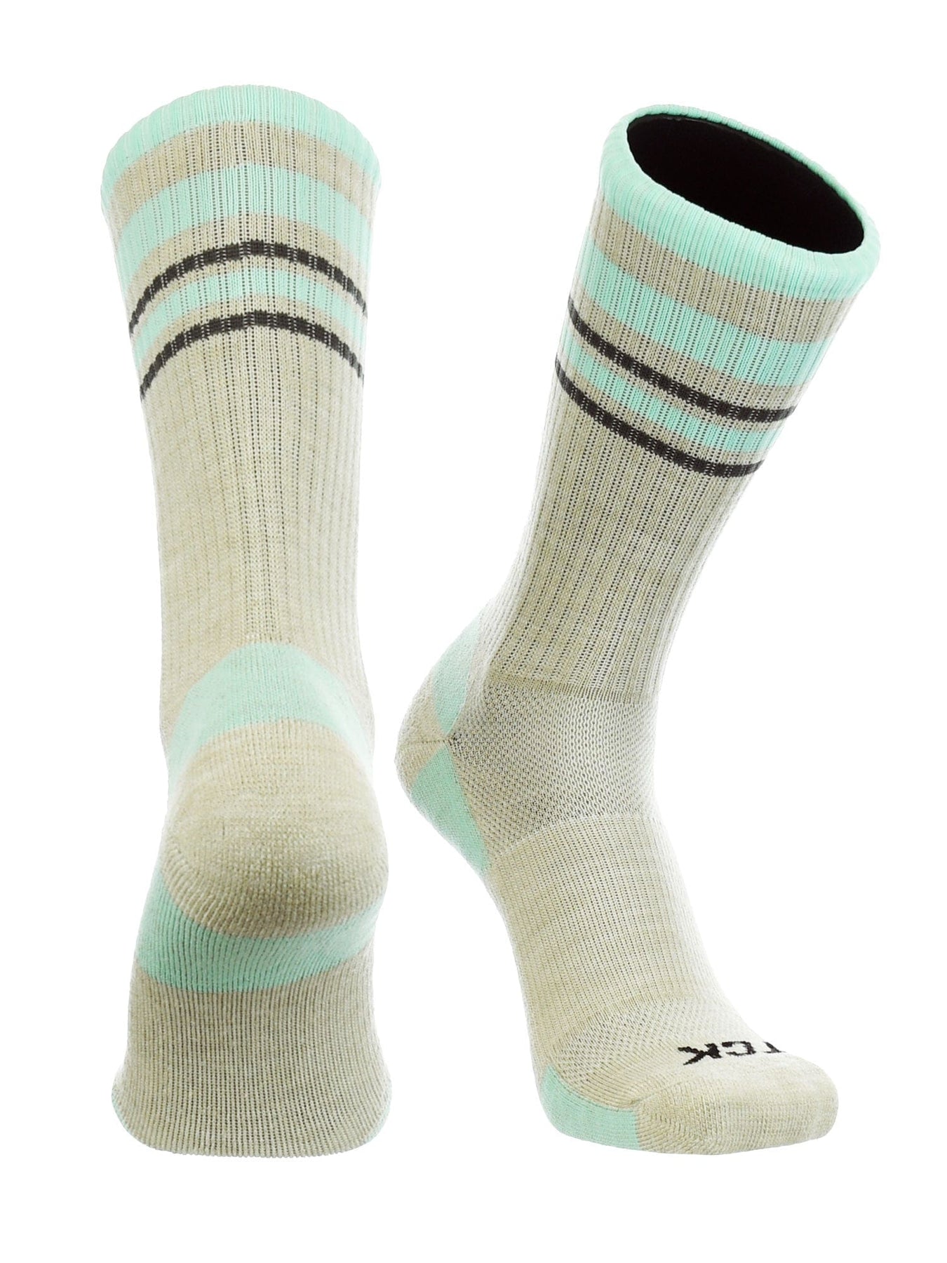 TCK Oatmeal/Mint / X-Large Striped Merino Wool Hiking Socks For Men & Women