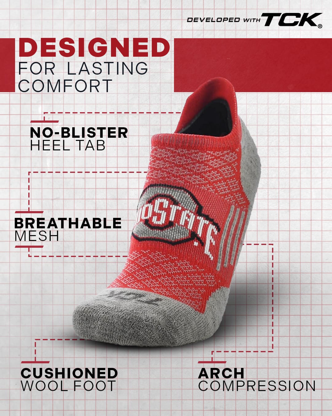 TCK Ohio State Buckeyes / Medium Ohio State Buckeyes No Show Tour Socks