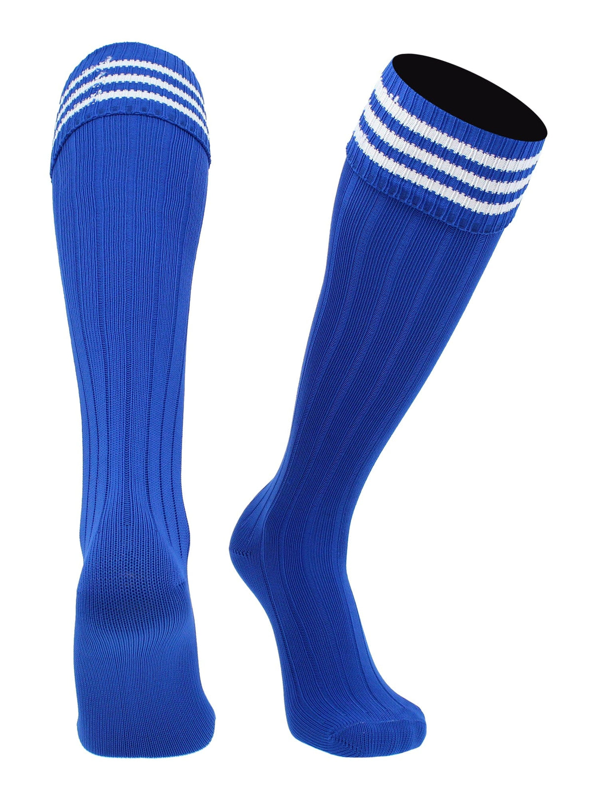 TCK Royal White / Medium European Striped Soccer Socks Fold Down Top
