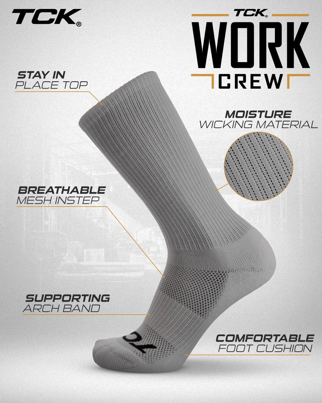 TCK Seamless, Cushioned Crew Socks: Moisture Wicking Work & Sport