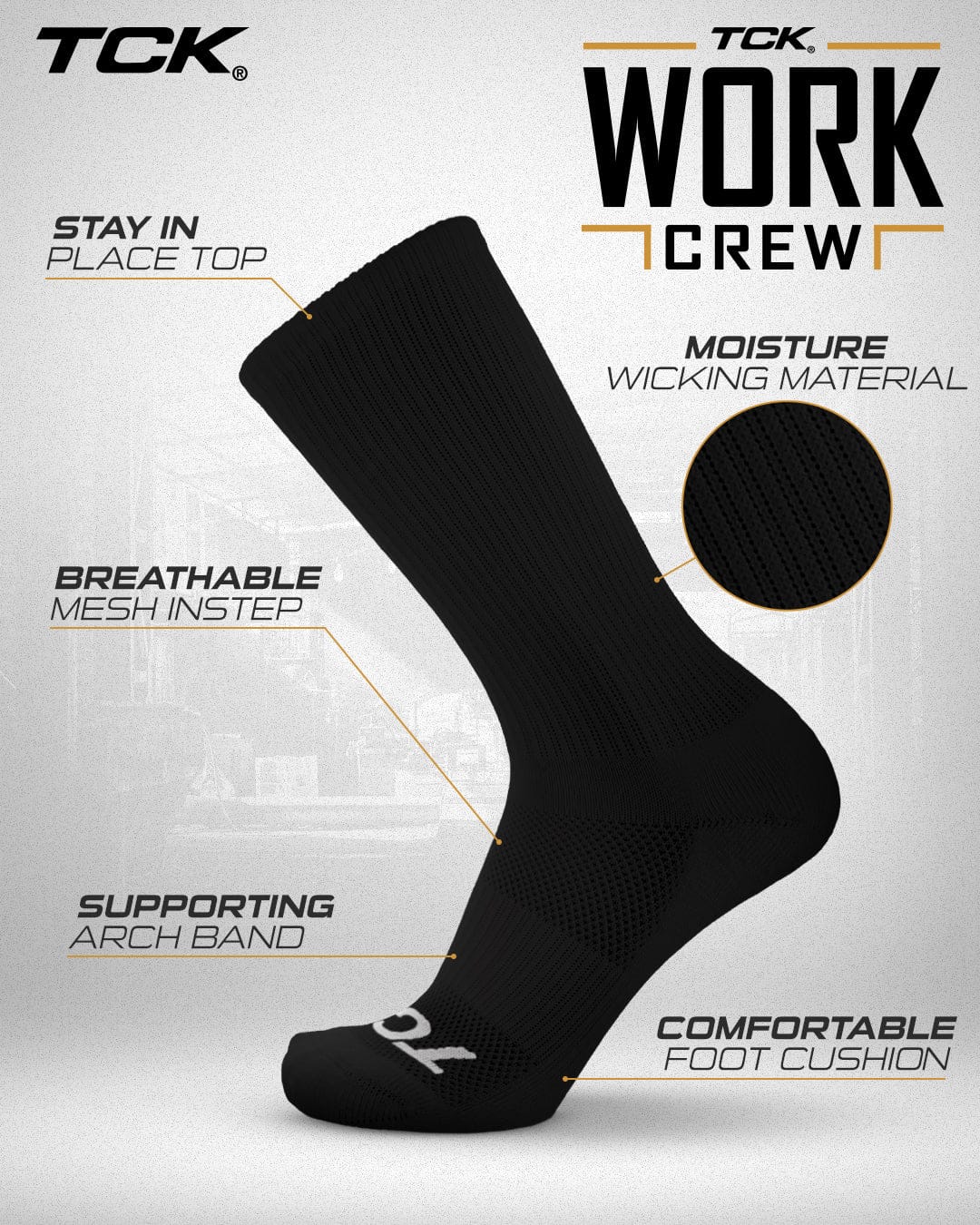 TCK Seamless, Cushioned Crew Socks: Moisture Wicking Work & Sport