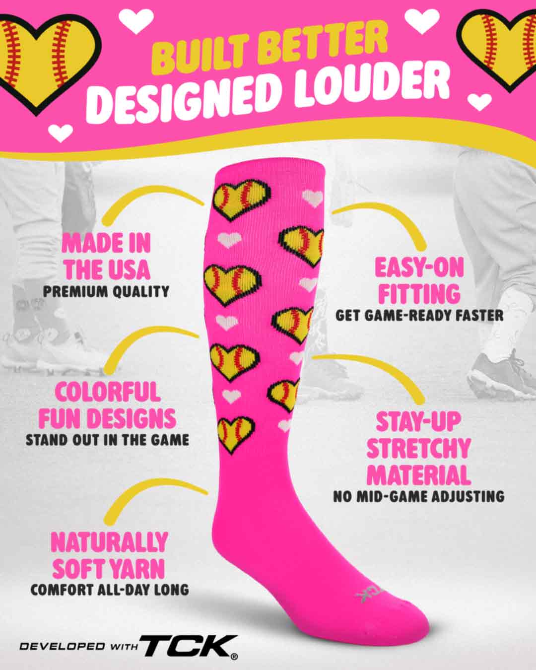 Softball Hearts Athletic Knee High Socks