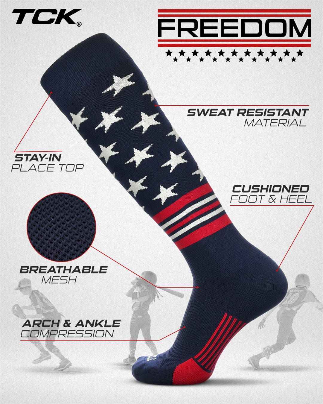 TCK TCK Freedom Dugout USA Made Stars & Stripes OTC Socks