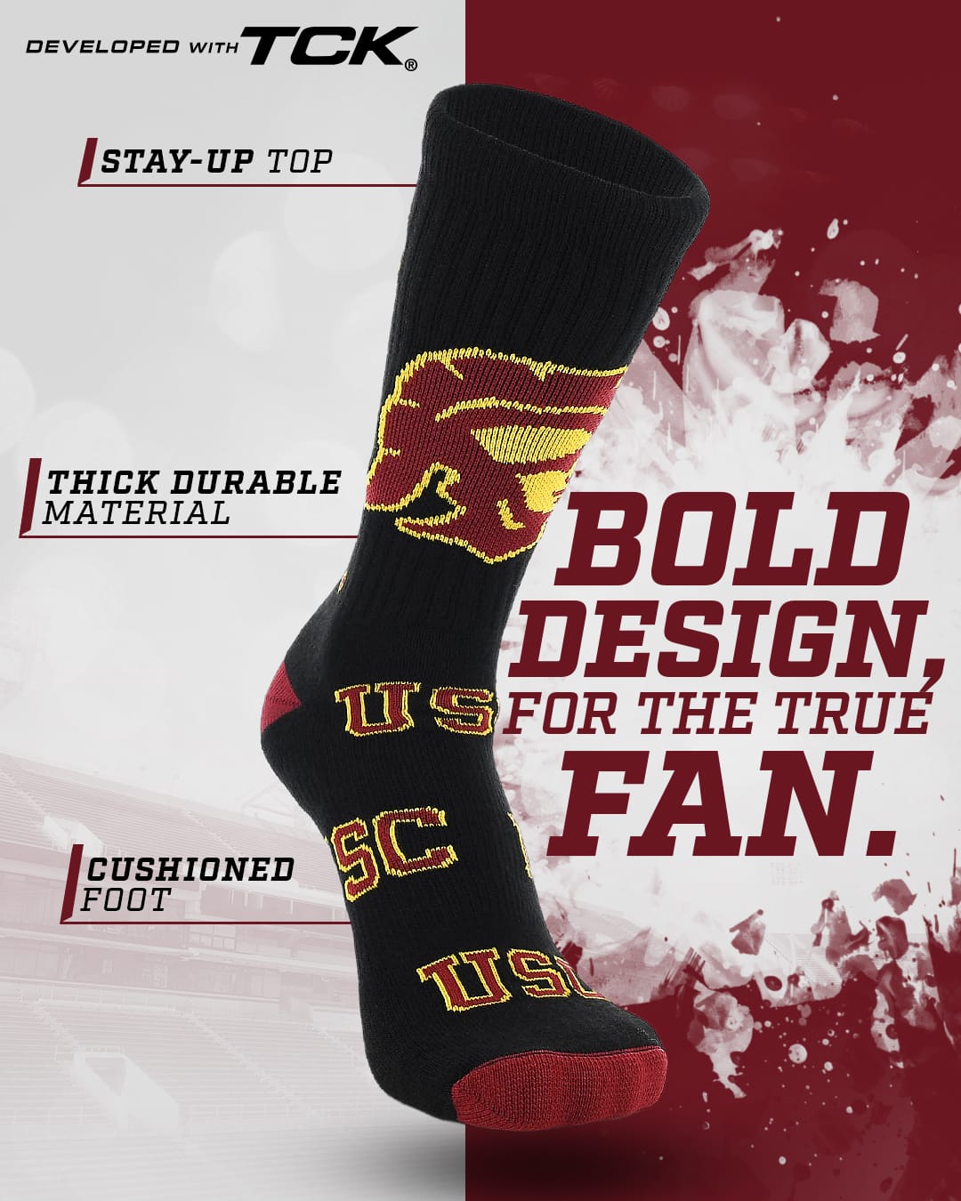 TCK USC Red/Gold / Medium USC Trojans Mayhem Crew Socks