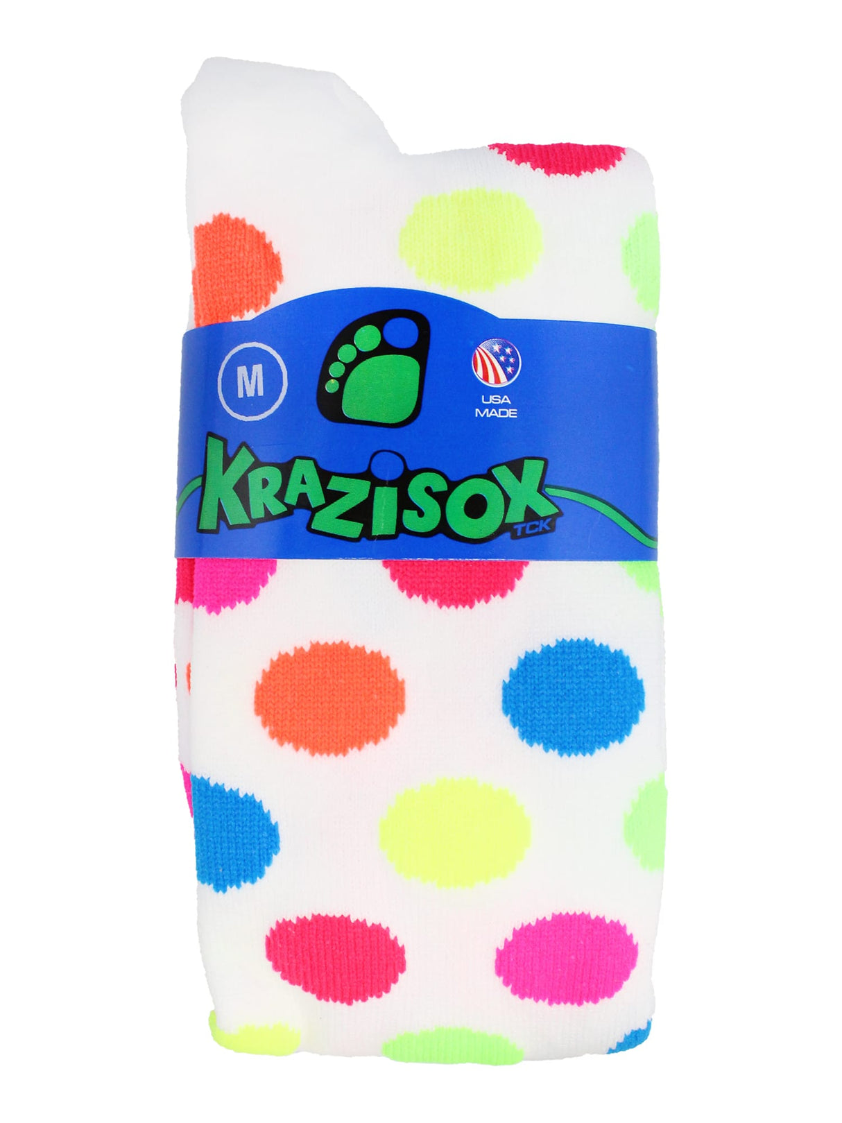 TCK White / Medium Krazisox White with Neon Polka Dots Socks