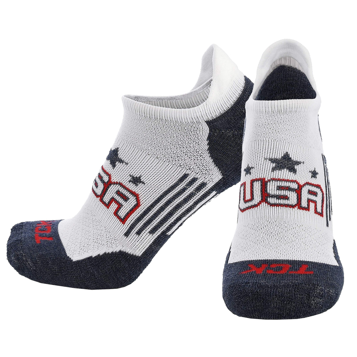 TCK White/Navy/Scarlet/USA / Large Tour USA No Show Socks for Men & Women - Premium Sports Sock