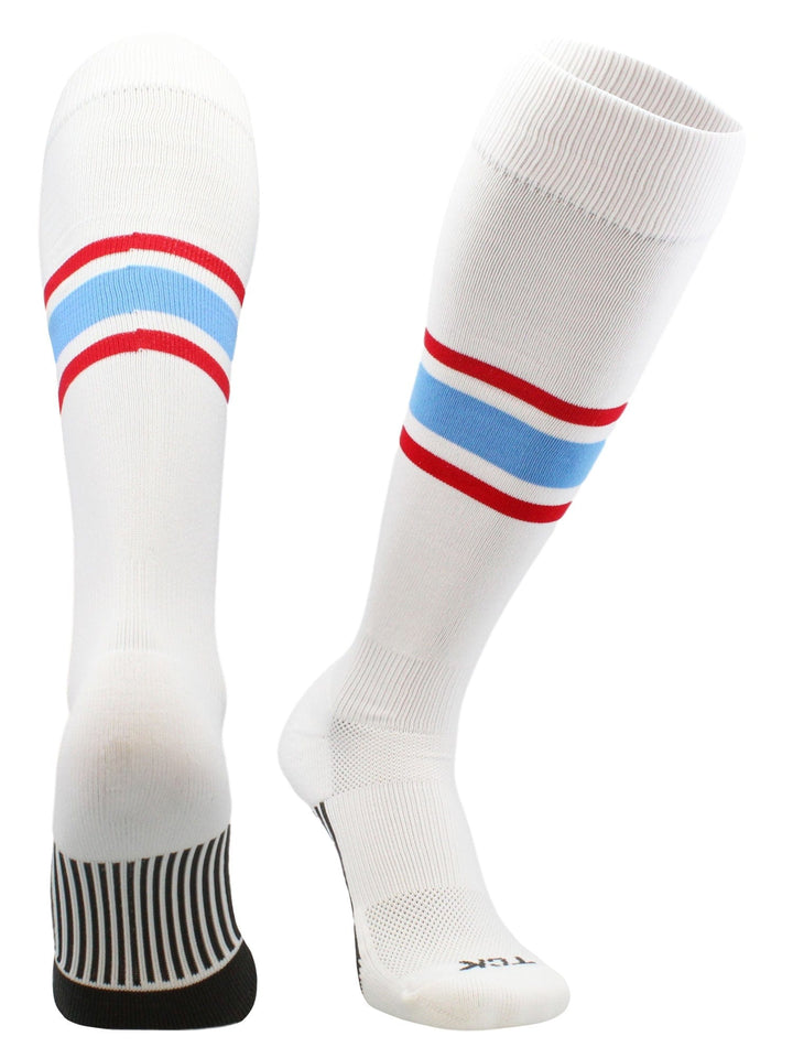 TCK White/Scarlet/Columbia Blue / X-Large Elite Performance Baseball and Softball Socks Dugout Pattern E