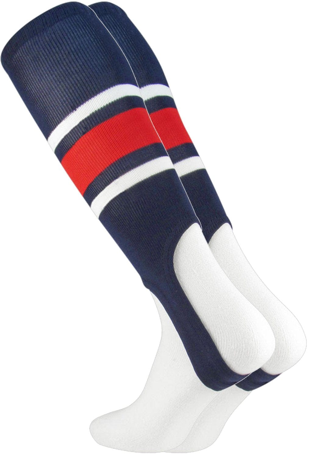 TCK Navy/White/Scarlet / Large Striped Baseball Stirrups 7 Inch Pattern E