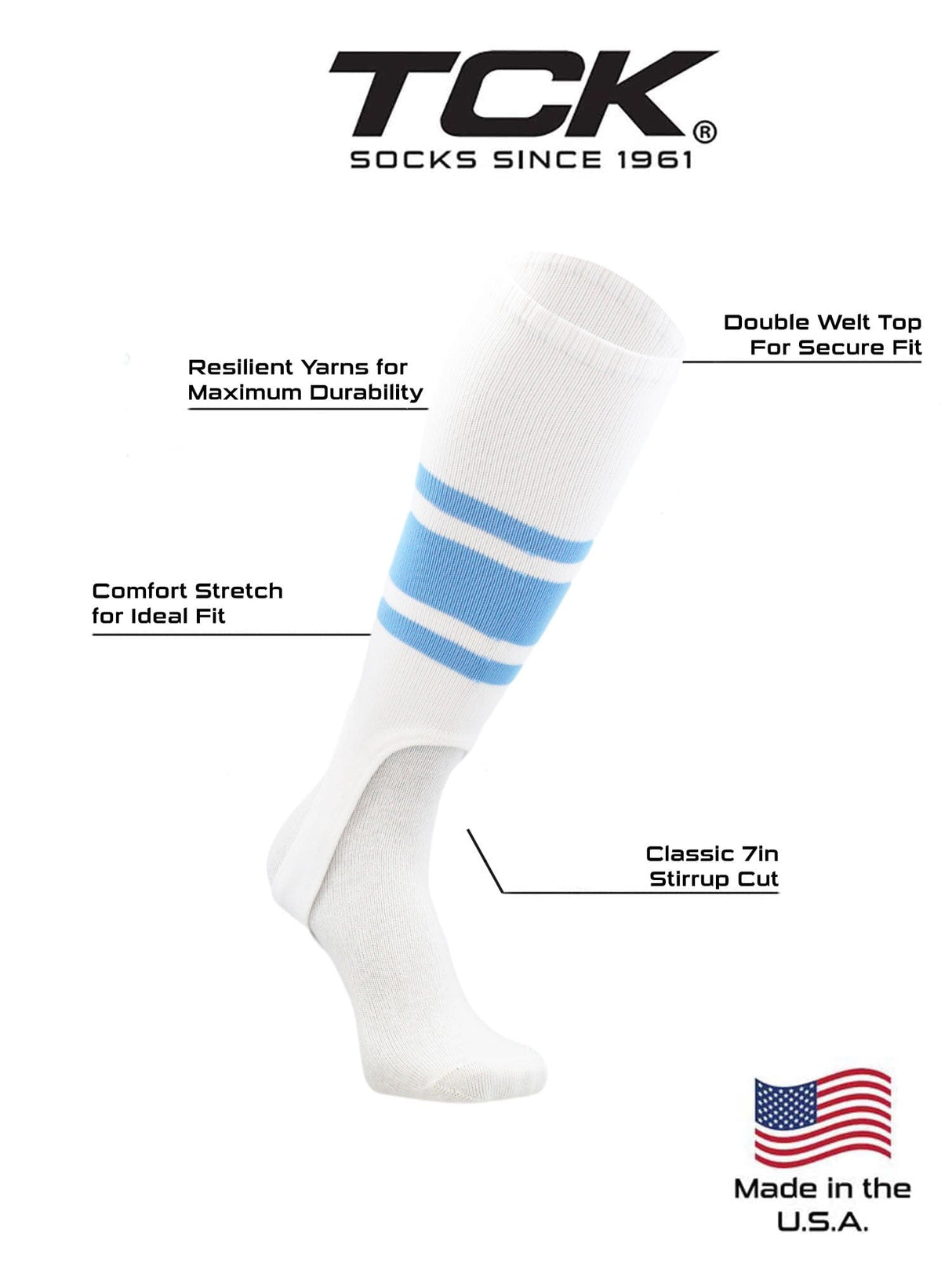 TCK White Stirrups for Softball and Baseball with Stripes