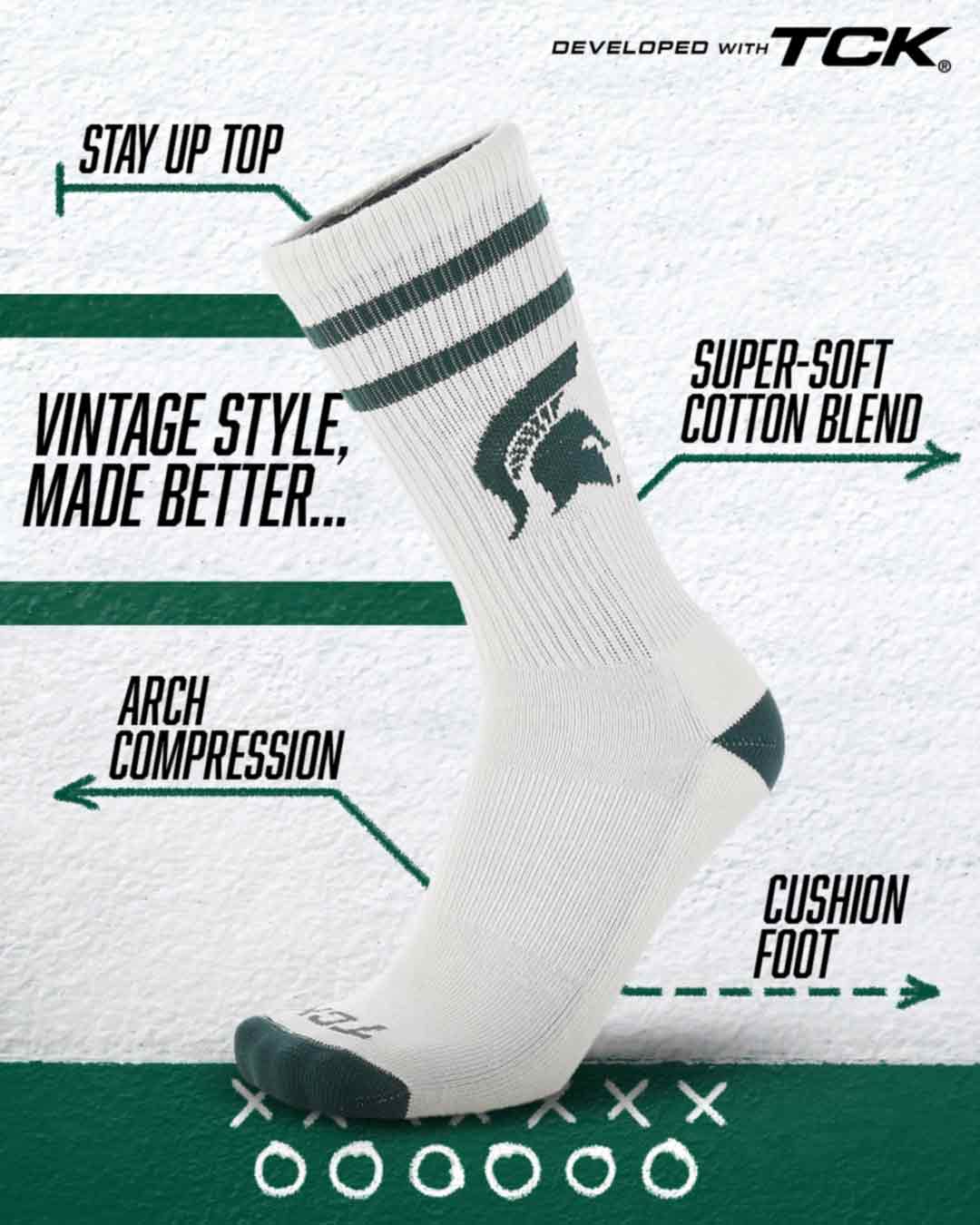Vintage Michigan State Spartans Socks NCAA Socks For Men and Womens Soft Cotton Sock