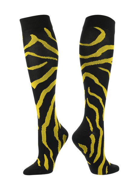 TCK Sports Krazisox Zebra Stripe Socks (Black/Gold, Small)