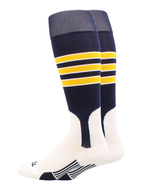Baseball Stirrup Socks Pattern D (Navy/White/Gold, X-Large)