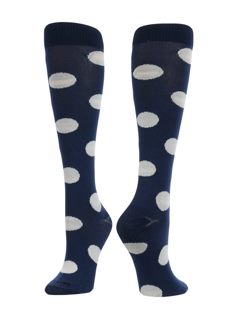 TCK Krazisox Polka Dot Over The Calf Socks (Navy/White, Small)