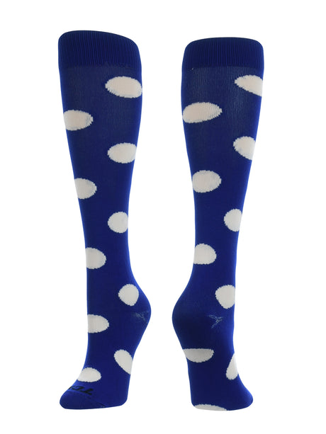 TCK Krazisox Polka Dot Over The Calf Socks (Royal/White, Small)