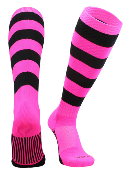 The Winger - Striped Rugby Socks (Hot Pink/Black, X-Large)