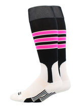 Baseball Stirrup Socks Pattern D (Black/White/Hot Pink, X-Large)