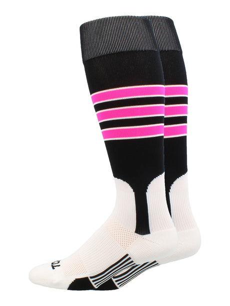 Baseball Stirrup Socks Pattern D (Black/White/Hot Pink, X-Large)