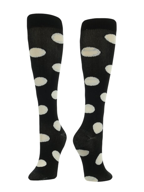 TCK Krazisox Polka Dot Over The Calf Socks (Black/White, Small)
