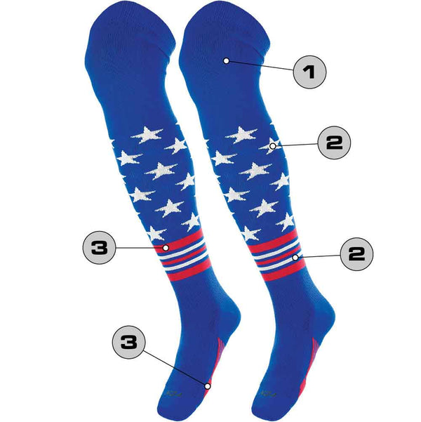 TCK Custom Over the Knee Baseball and Softball Socks - Dugout Freedom Pattern