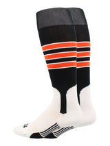 Baseball Stirrup Socks Pattern D (Black/White/Orange, X-Large)