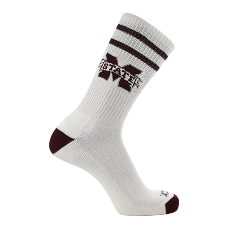 Mississippi State Bulldogs Socks | Vintage Soft Cotton Sock with Stripes – NCAA Licensed | Maroon & White Mississippi State University | College Apparel for Men & Women | Men's & Women's (Large)