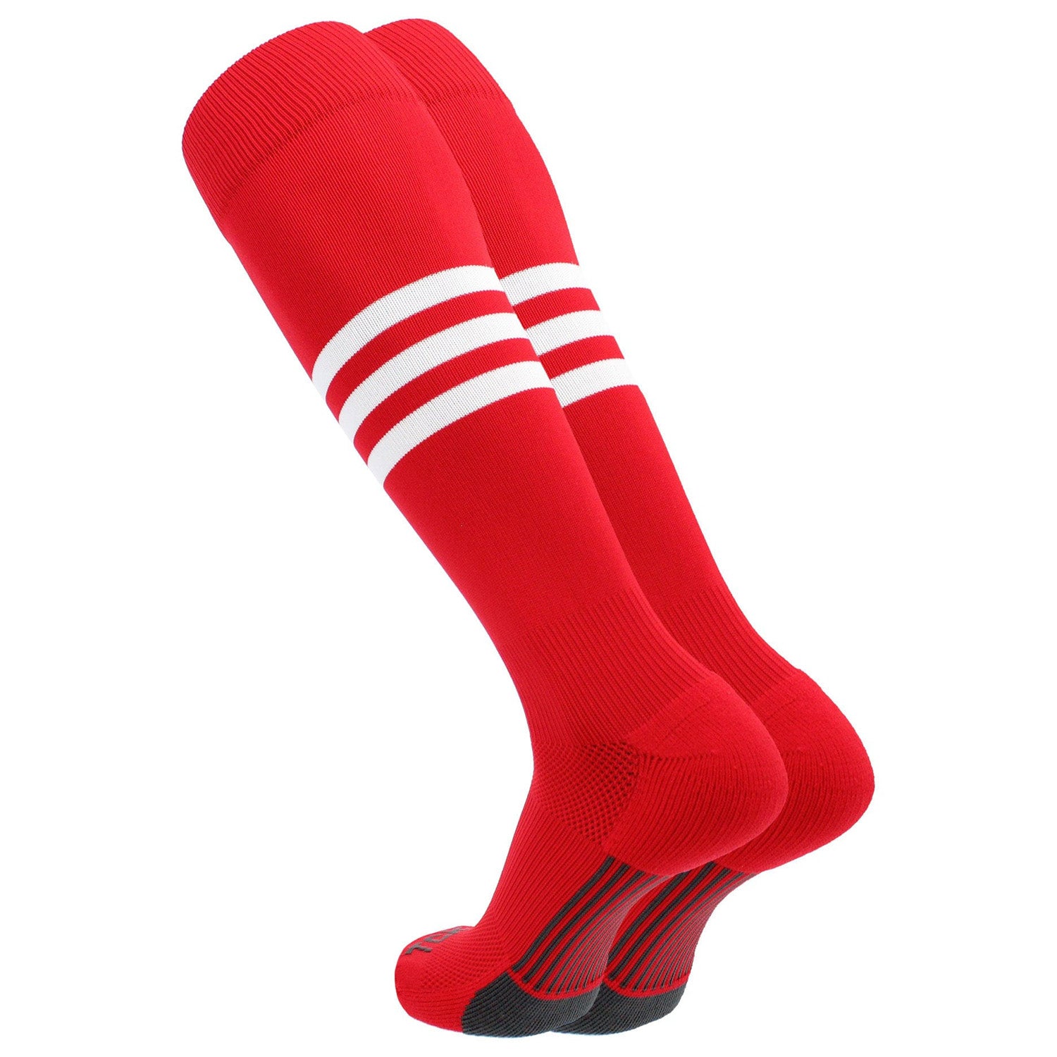 red baseball socks with white stripes