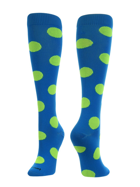 TCK Krazisox Polka Dot Over The Calf Socks (Electric Blue/Neon Yellow, Small)