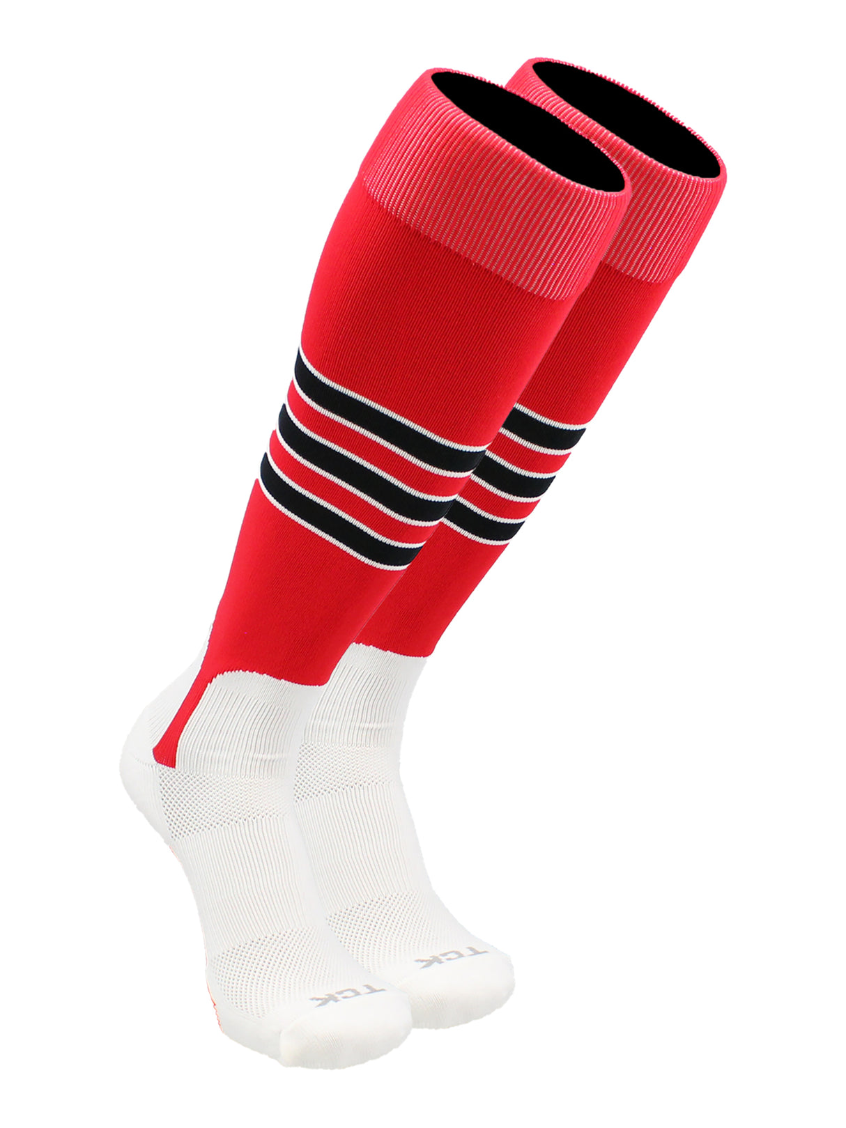Baseball Stirrup Socks Pattern D (Scarlet/White/Black, X-Large)