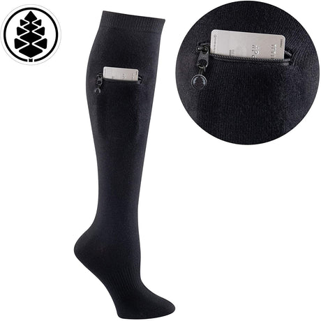IQ 2 Pairs Black & Grey / Medium Performance Knee High Socks with Zip Pocket Miss Zippy
