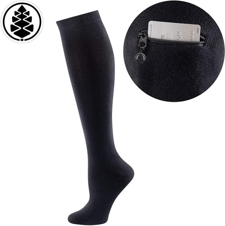 IQ 2 Pairs Black & Grey / Medium Performance Knee High Socks with Zip Pocket Miss Zippy