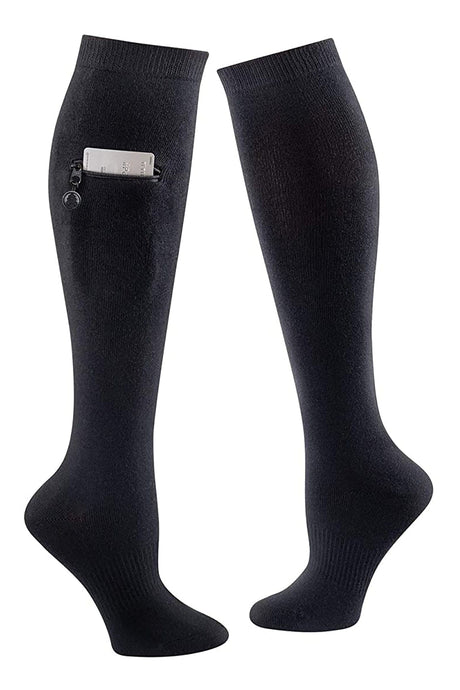 IQ 2 Pairs Black & Grey / Medium Performance Knee High Socks with Zip Pocket Miss Zippy