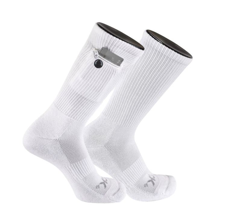 IQ White -1 Pair / Large Zip Pocket High Performance Crew Socks
