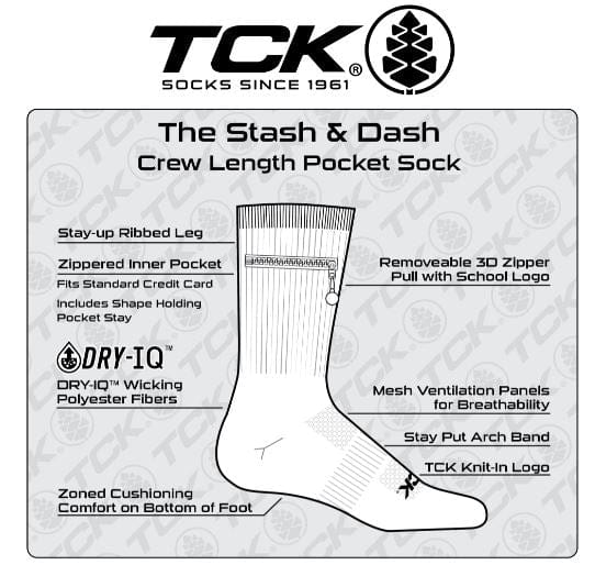 Zip Pocket High Performance Crew Socks