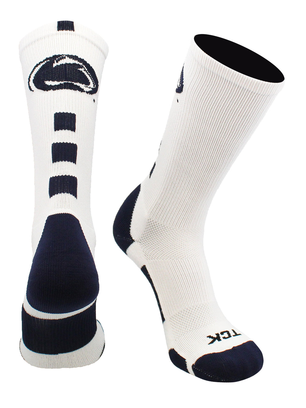 Penn State Nittany Lions Socks - White and Navy with Penn State logo. Made by TCK