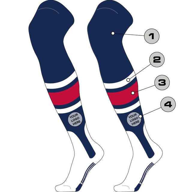 TCK Custom Over the Knee Baseball Stirrup Socks - Dugout Pattern E