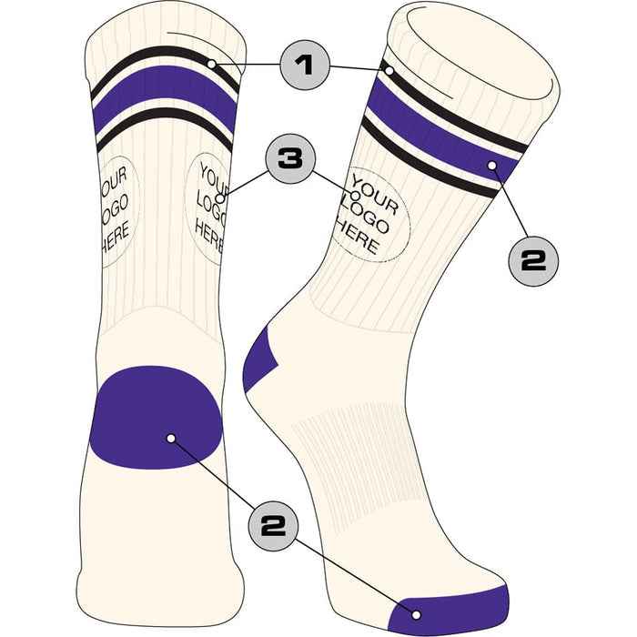 TCK Custom Vintage Crew Socks Triple Stripe Design